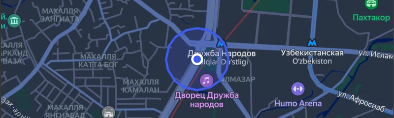 Геозона: круг вокруг объекта на карте